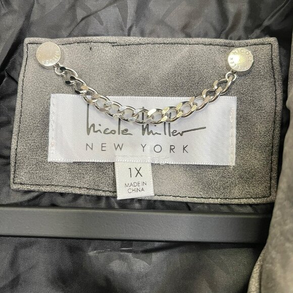 Nicole Miller Faux Leather Bomber Jacket Gray Marbled Moto Sz 1X NWT - Picture 5 of 5